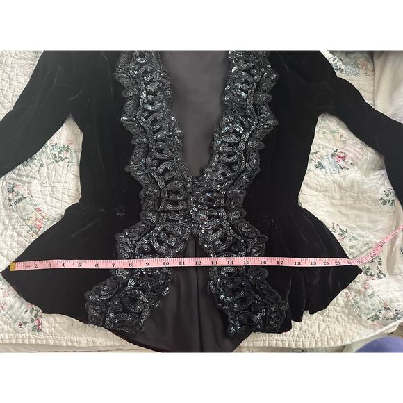 OUTSTANDING VINTAGE VELVET SEQUIN TRIM FITTED JACKET OR TOP EDWARDIAN - Picture 10 of 10
